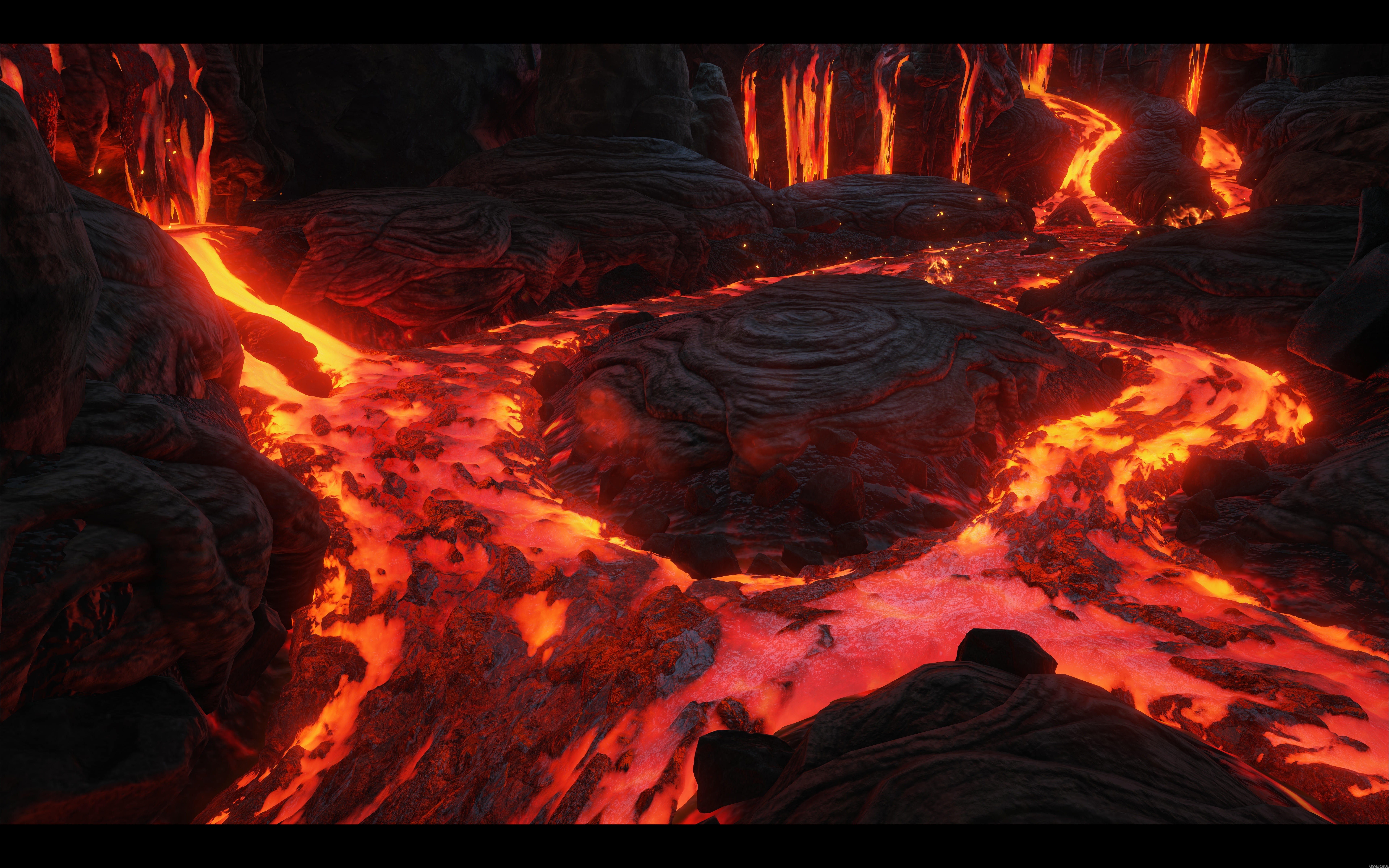 Портал в ад из воды и лавы. Лава магма. Лавовая пещера. Пещера с лавой. Огненная пещера.